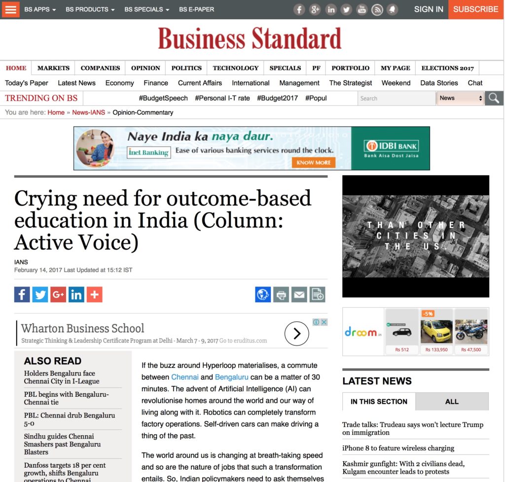 Crying need for outcome-based education in India