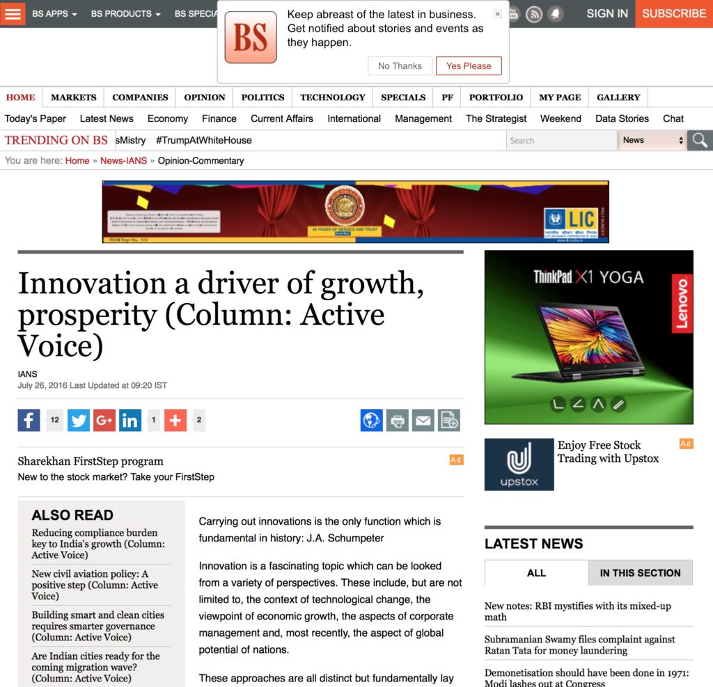 Innovation a driver of growth, prosperity