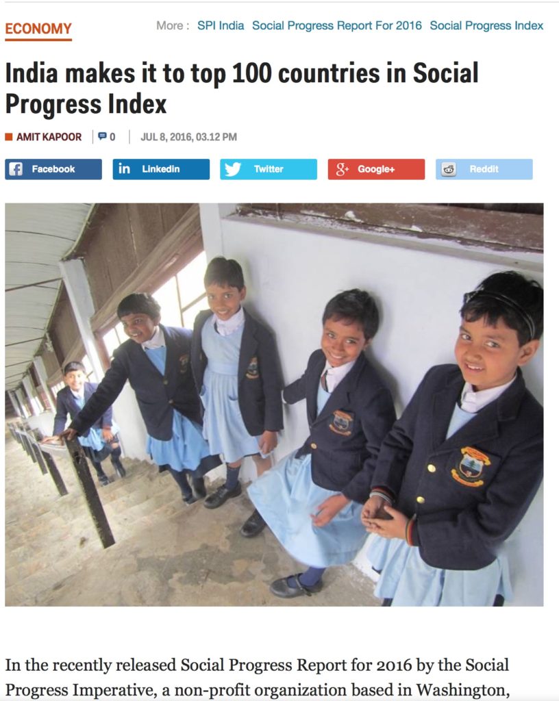 India makes it to top 100 countries in Social Progress Index