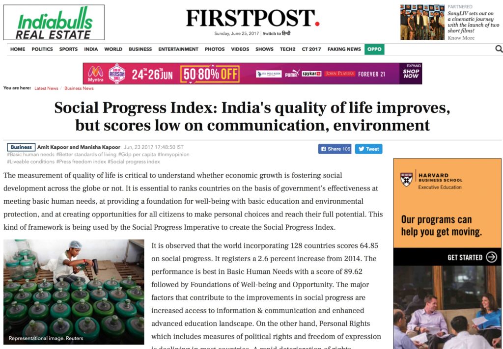 Social Progress Index: India's quality of life improves, but scores low on communication, environment