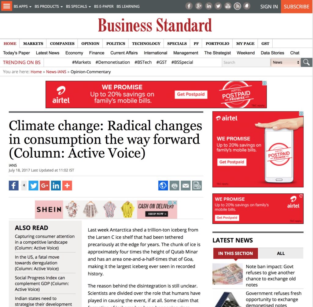 Climate change: Radical changes in consumption the way forward