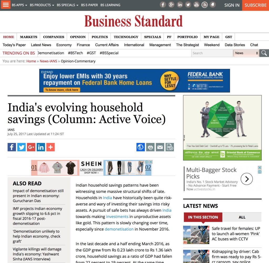 India’s Evolving Household Savings