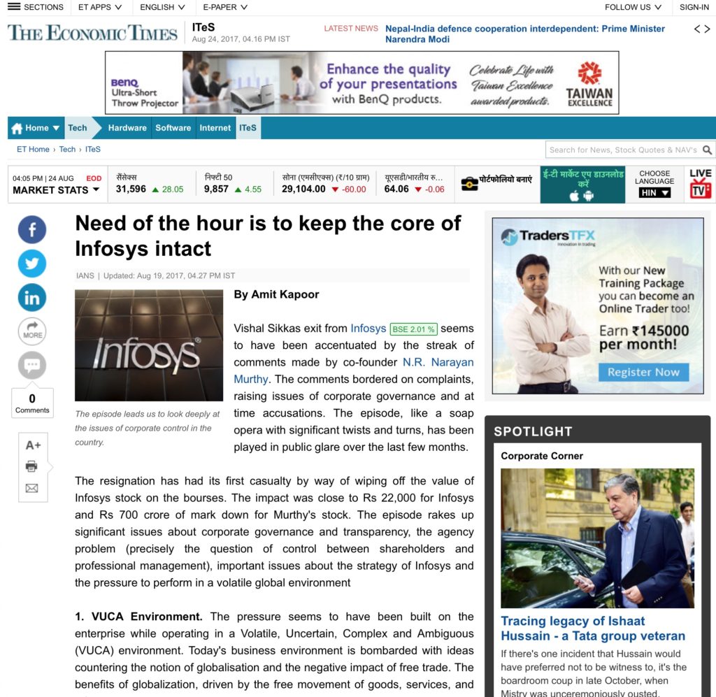 Need of The Hour is to Keep Core of Infosys Intact