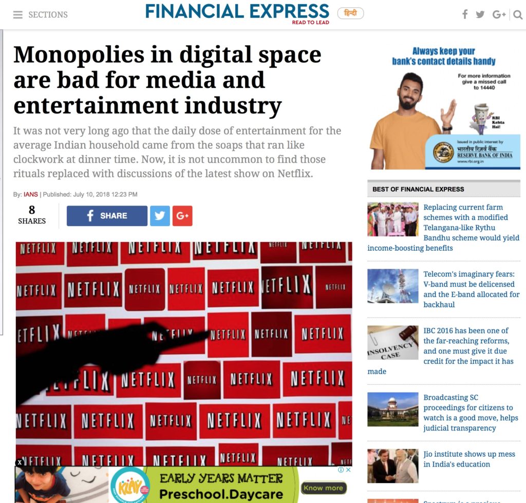 Monopolies in digital space are bad for media and entertainment industry