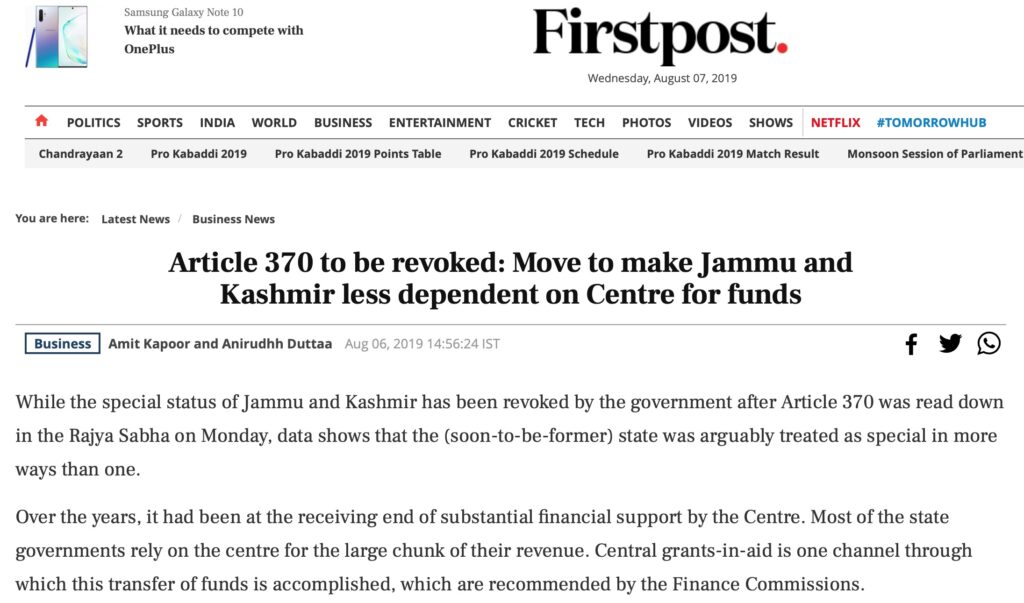 Article 370 to be revoked: Move to make Jammu and Kashmir less dependent on Centre for funds
