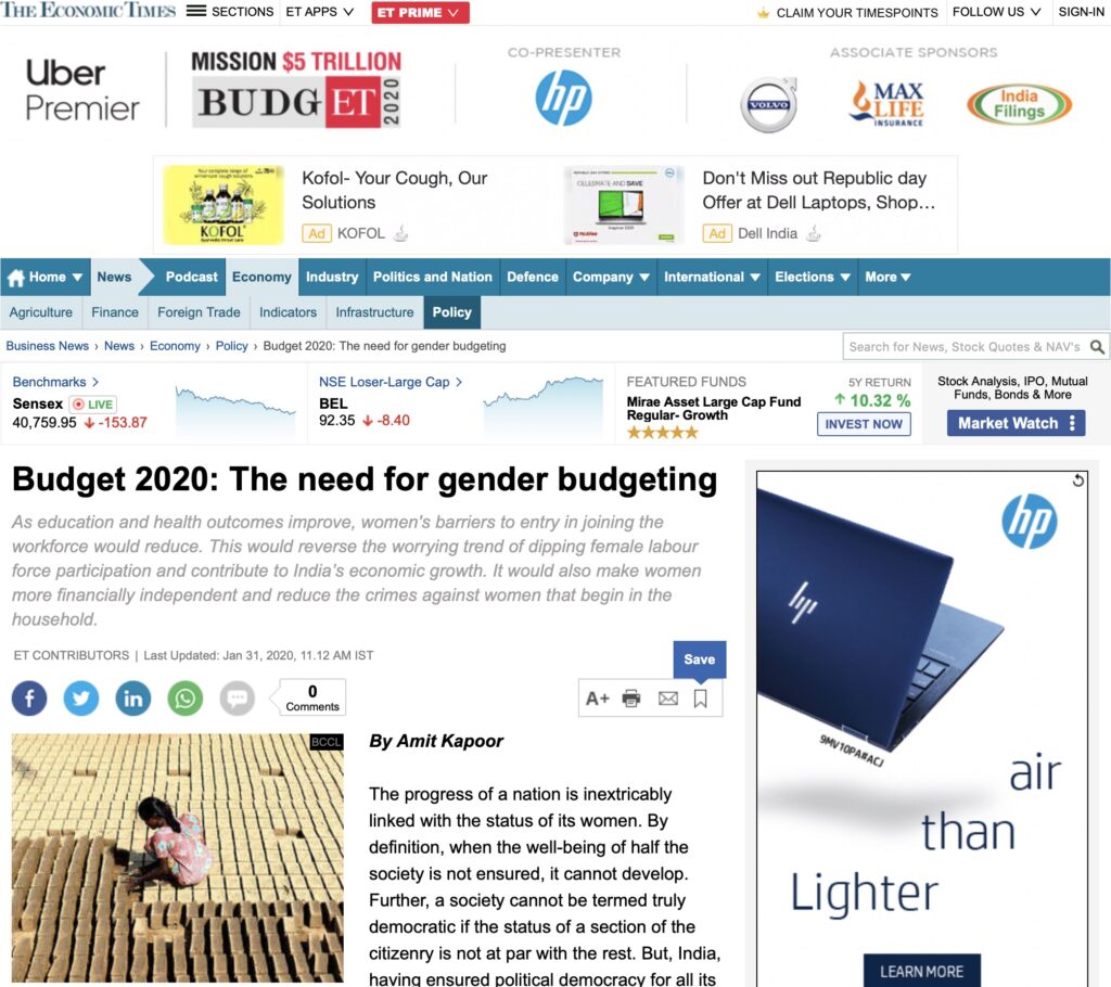 Budget 2020: The Need for Gender Budgeting