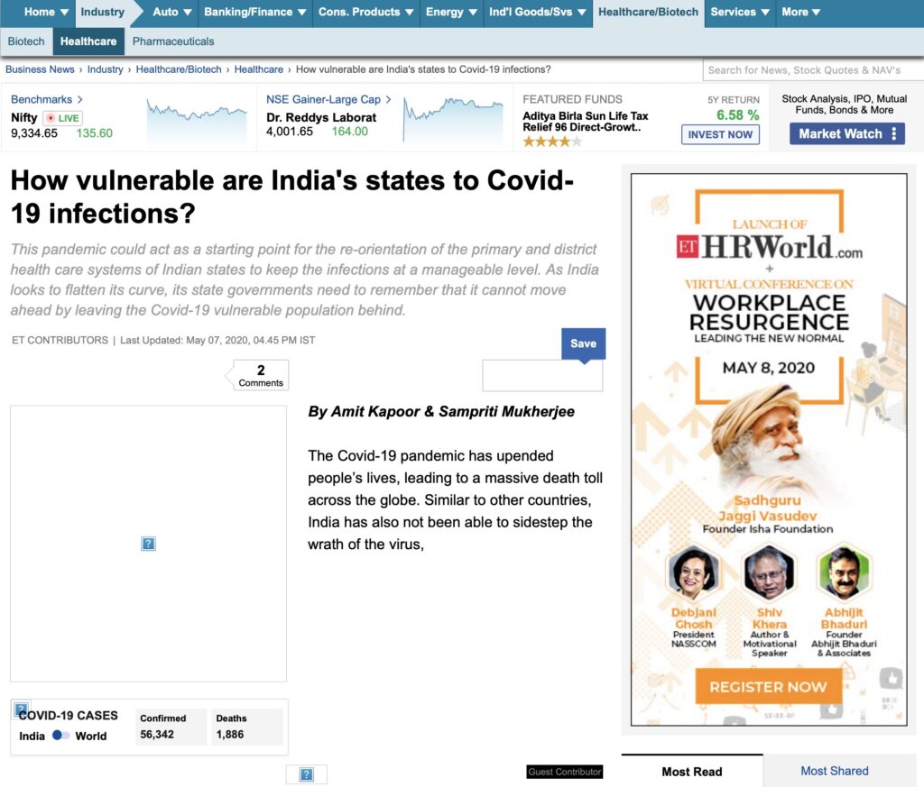 How Vulnerable are Indian States to COVID-19 infections?