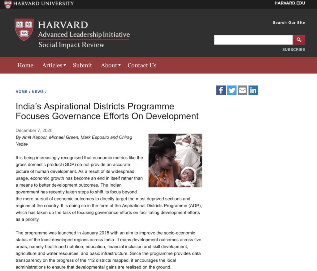 India’s Aspirational Districts Programme Focuses Governance Efforts On Development