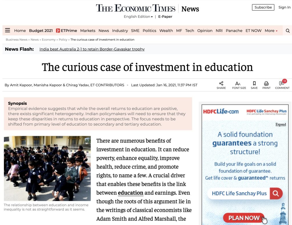 The Curious Case of Investment in Education