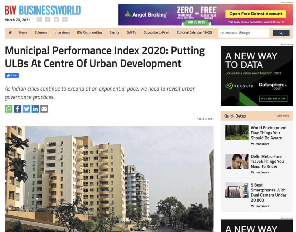 Municipal Performance Index 2020: Putting ULBs at the centre of urban development