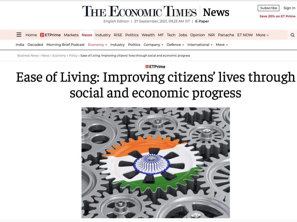 Ease of Living: A step towards improving citizens’ lives through social and economic progress