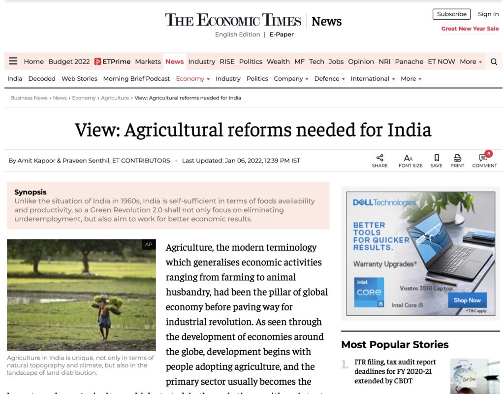 Agricultural reforms needed for India