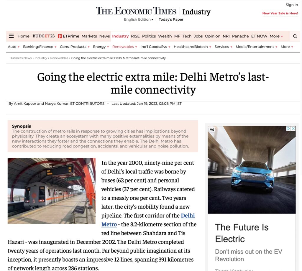 Going the Electric Extra Mile: The Delhi Metro’s Last-Mile Connectivity