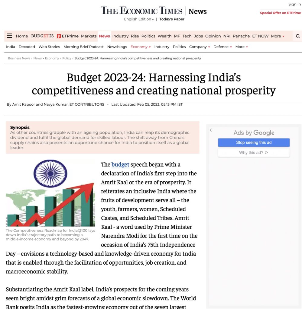 Budget 2023-24: Harnessing India’s competitiveness and creating national prosperity