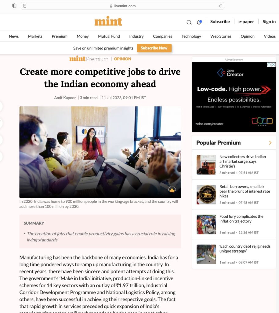 Create more competitive jobs to drive the Indian economy ahead