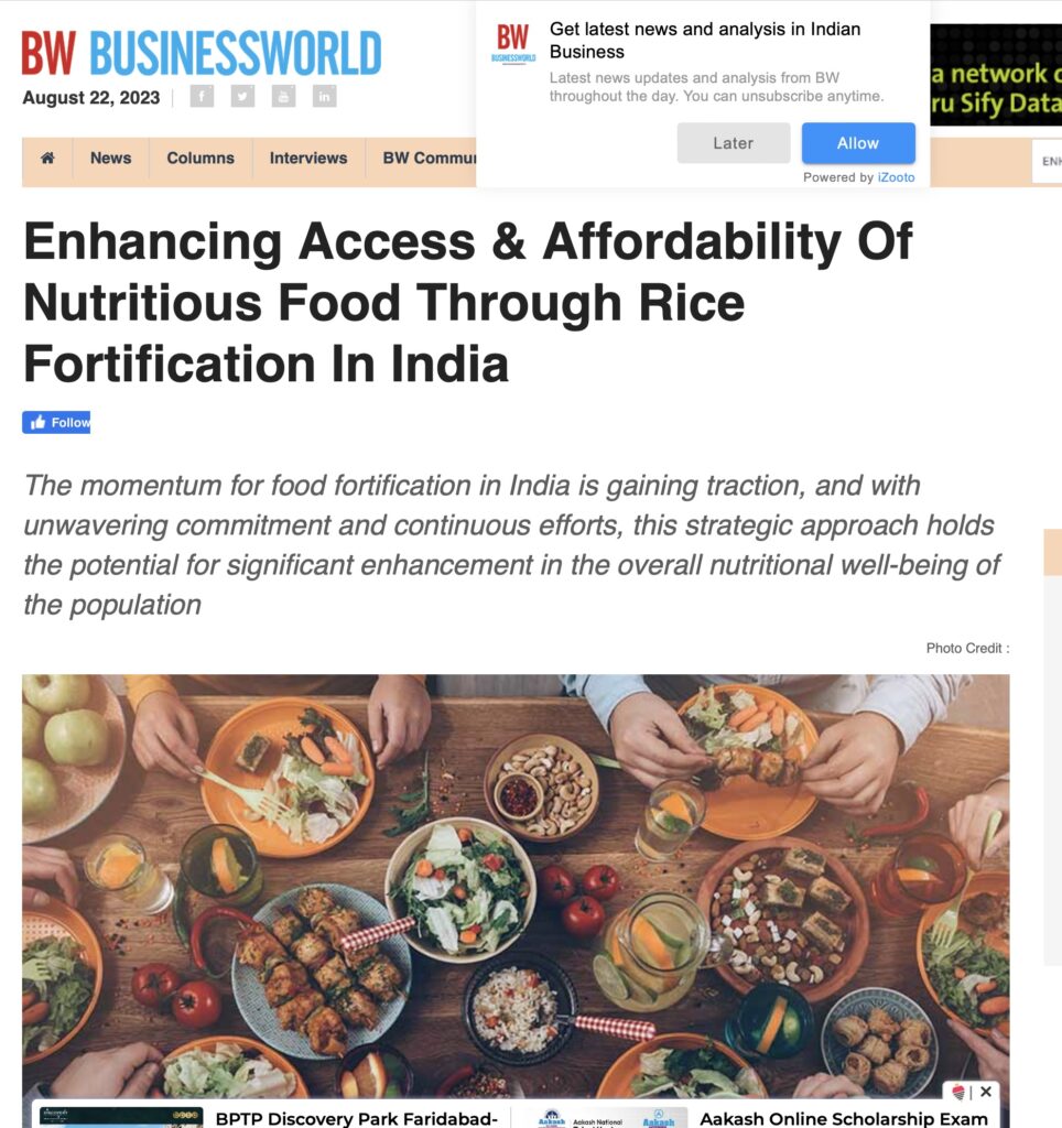 Enhancing Access & Affordability Of Nutritious Food Through Rice Fortification In India
