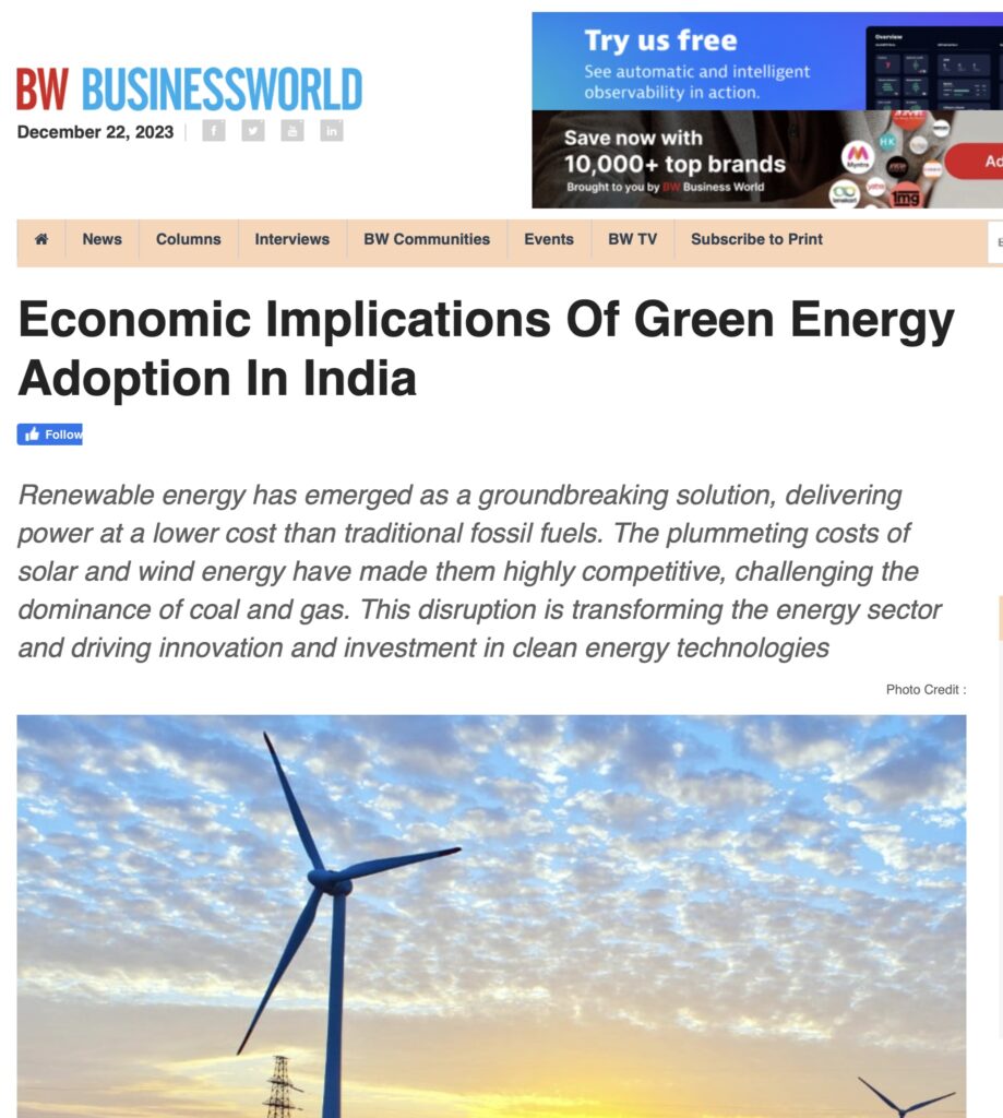 Transition to Sustainability: Economic Implications of Green Energy Adoption in India